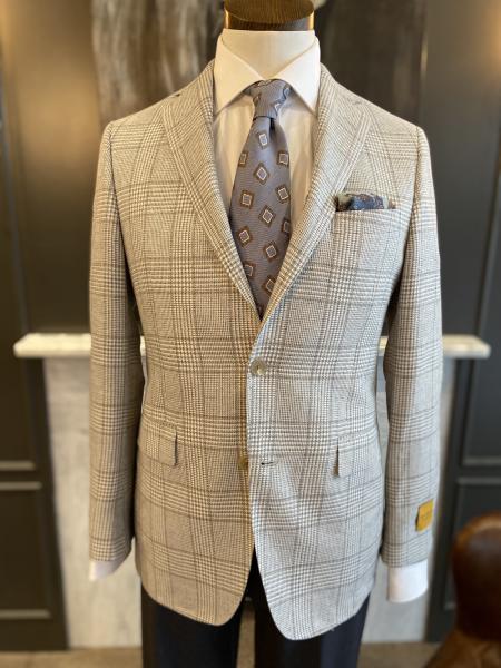 LIGHT GREY AND TAN PLAID SOFT COAT