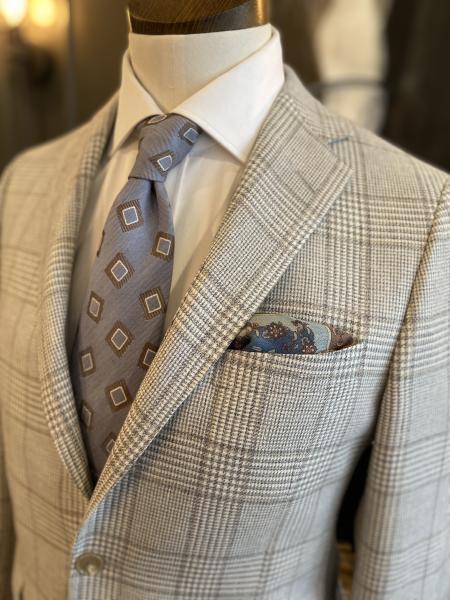 LIGHT GREY AND TAN PLAID SOFT COAT