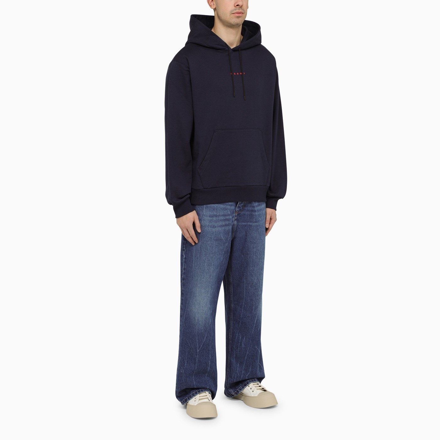 MARNI  |Blue bio cotton hoodie with mini Marni print