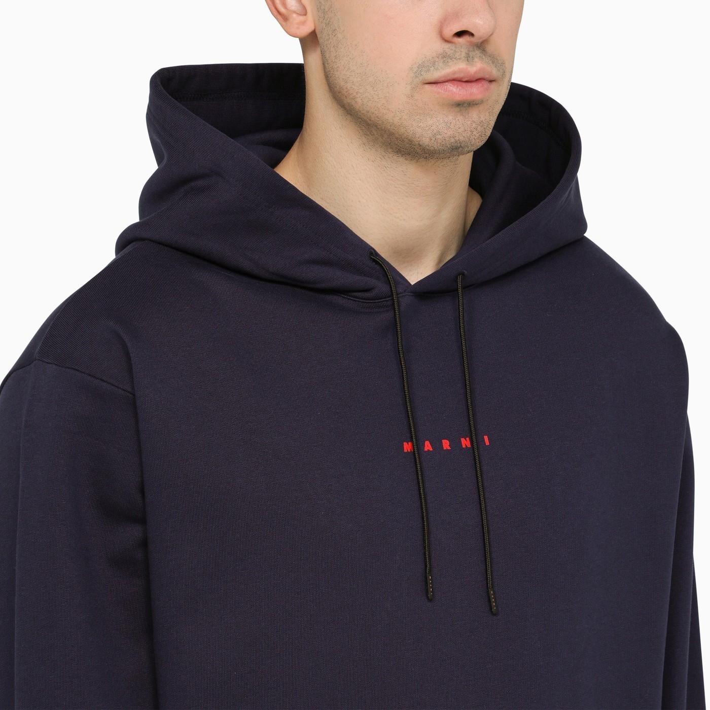 MARNI  |Blue bio cotton hoodie with mini Marni print