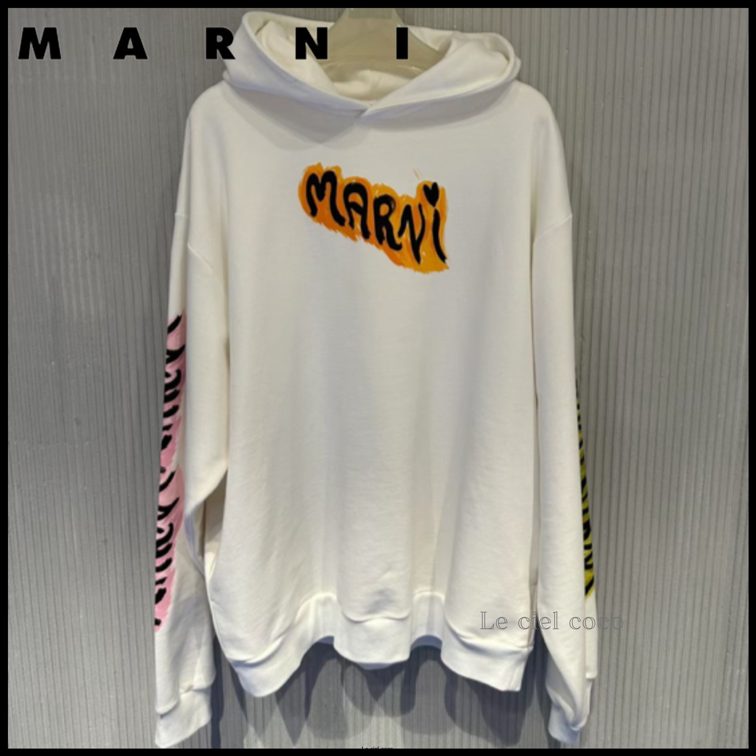 MARNI  |White bio cotton hoodie with graffiti prints