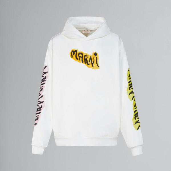 MARNI  |White bio cotton hoodie with graffiti prints