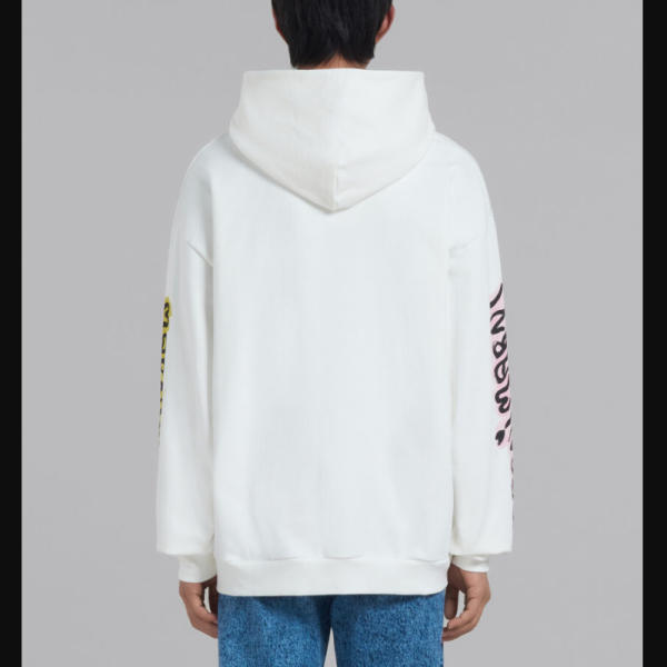 MARNI  |White bio cotton hoodie with graffiti prints