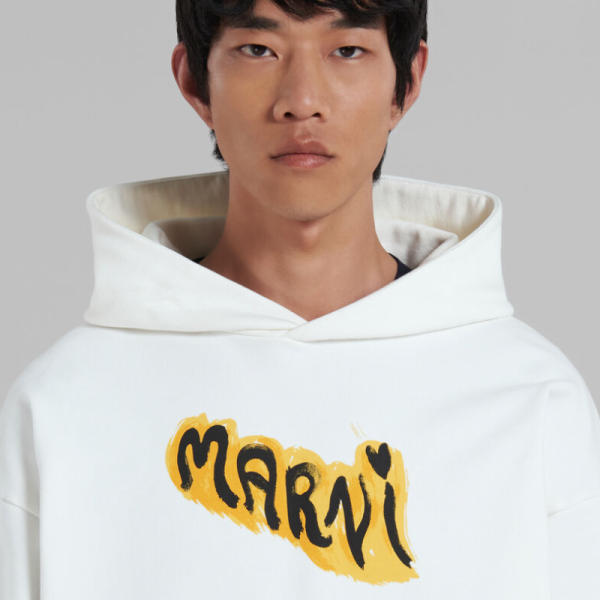 MARNI  |White bio cotton hoodie with graffiti prints