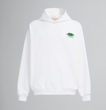 MARNI  |White bio cotton hoodie with wordsearch flower print