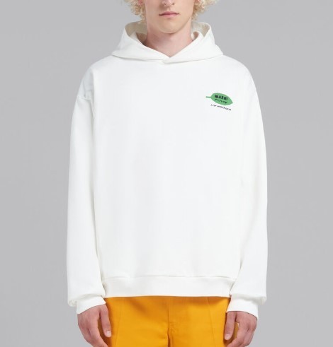 MARNI  |White bio cotton hoodie with wordsearch flower print