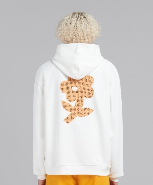 MARNI  |White bio cotton hoodie with wordsearch flower print