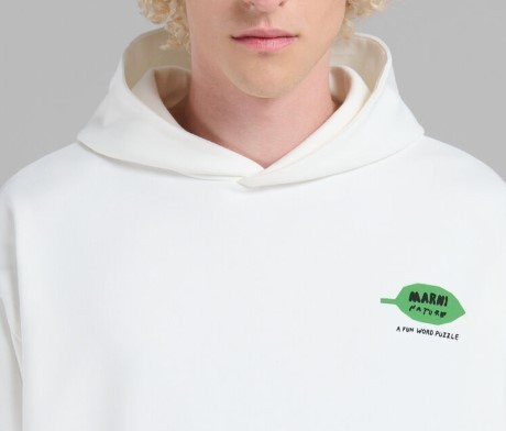 MARNI  |White bio cotton hoodie with wordsearch flower print