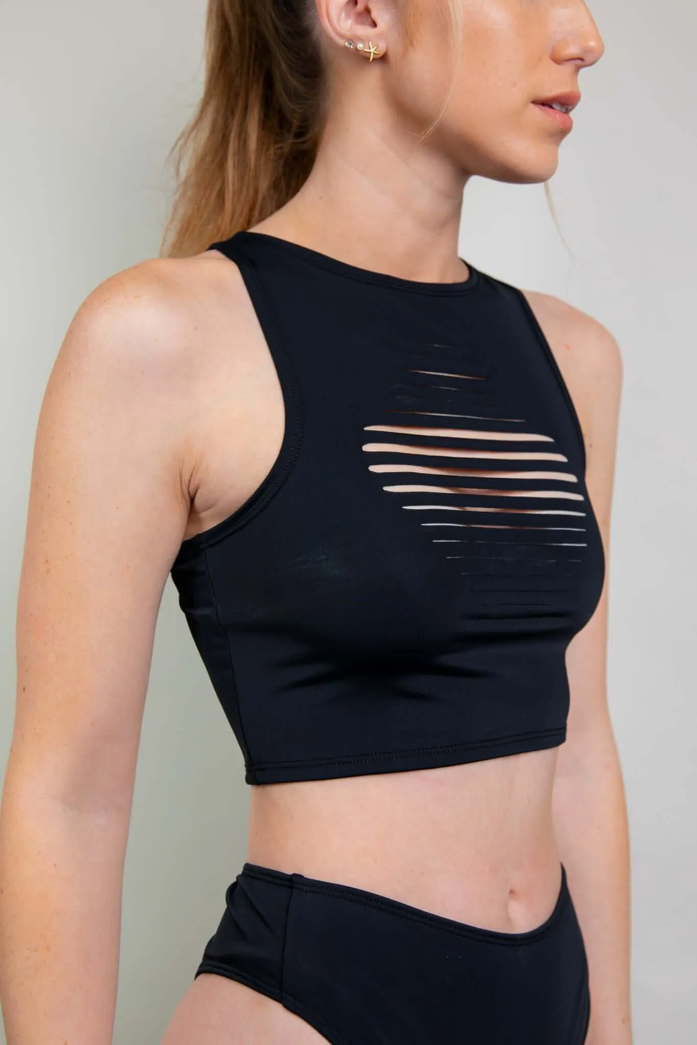 Matte Black Slit Crop Top