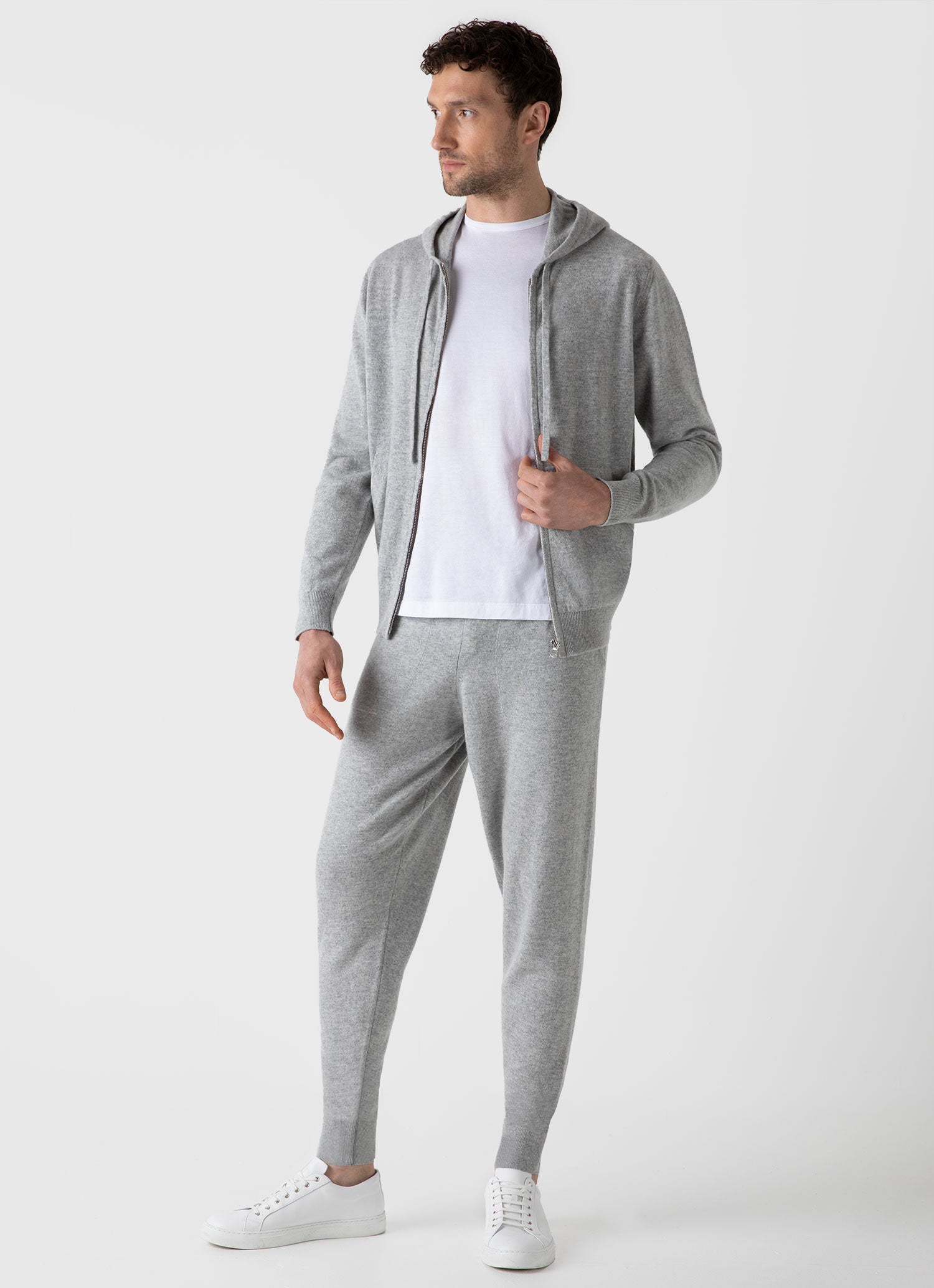 Men's Cashmere Zip Hoodie in Grey Melange