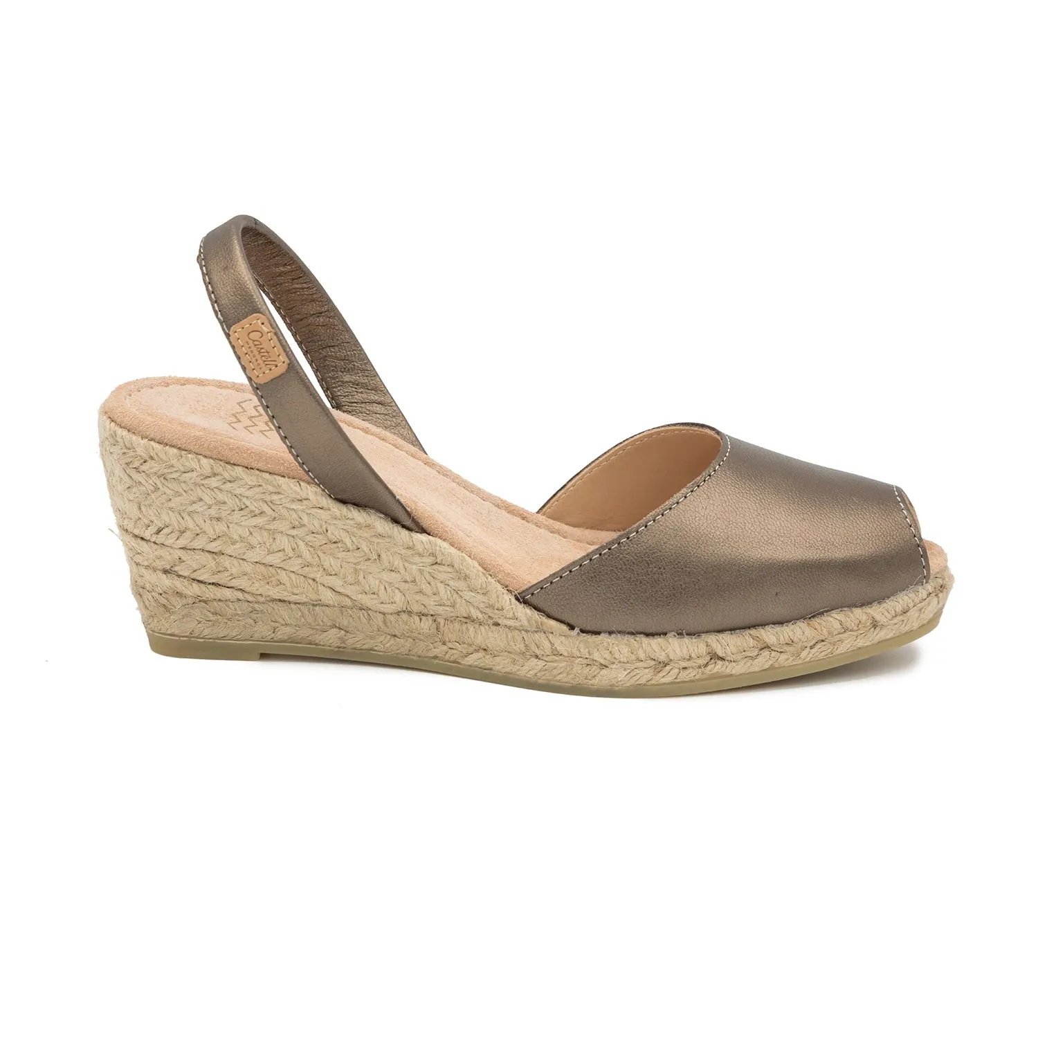 Metallic Open Toe Leather Menorcan Espadrille For Women - Frida Montada 2006H Metallic