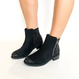 Miss Black, black diamante block heel boot