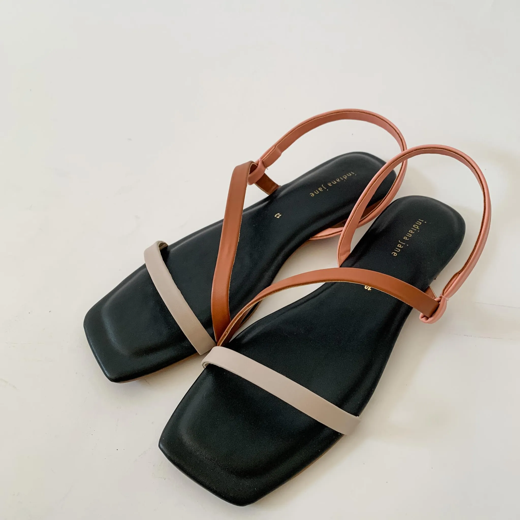 MYKONOS Black Tri Color Strap Flat Sandals