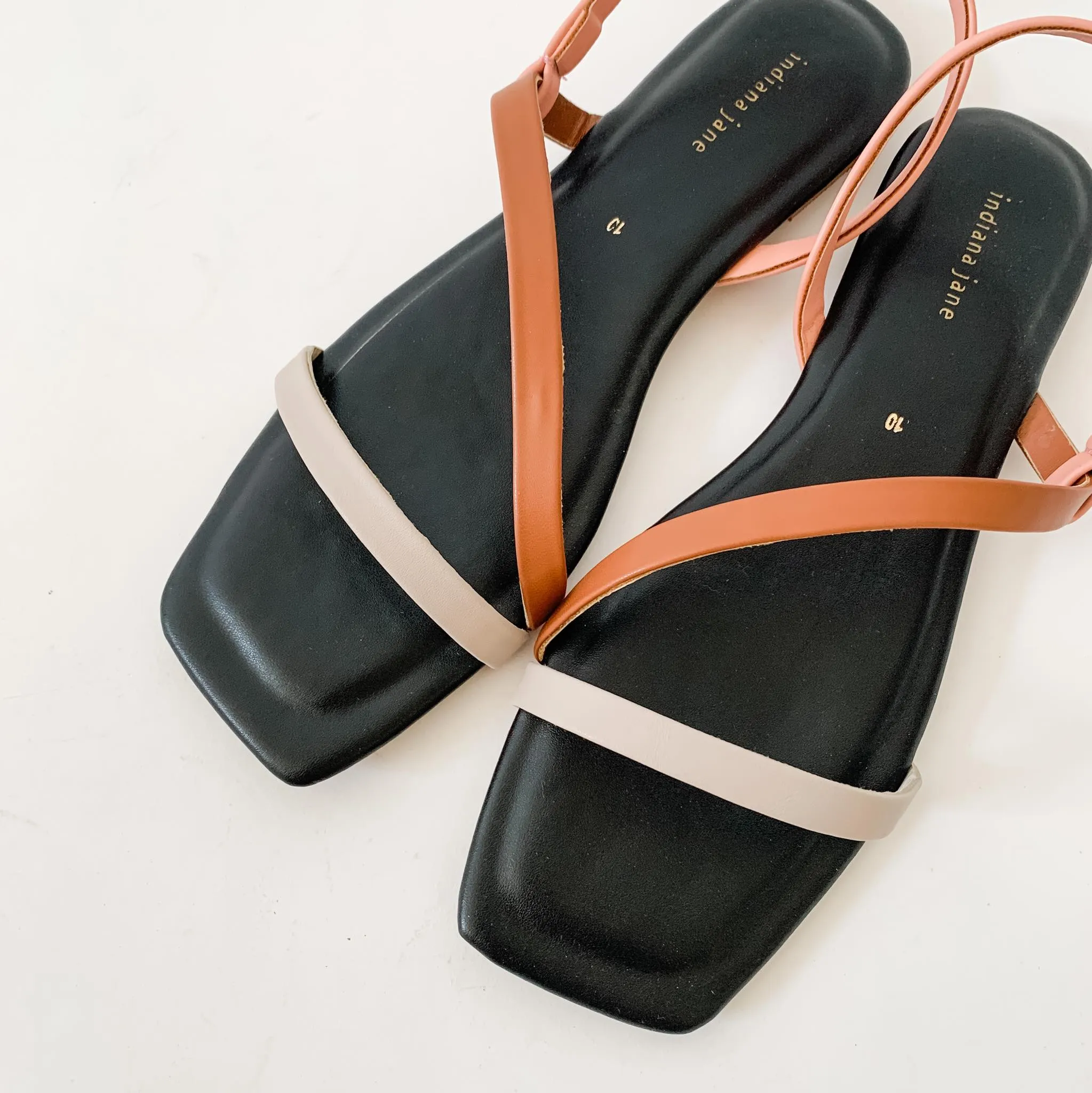 MYKONOS Black Tri Color Strap Flat Sandals