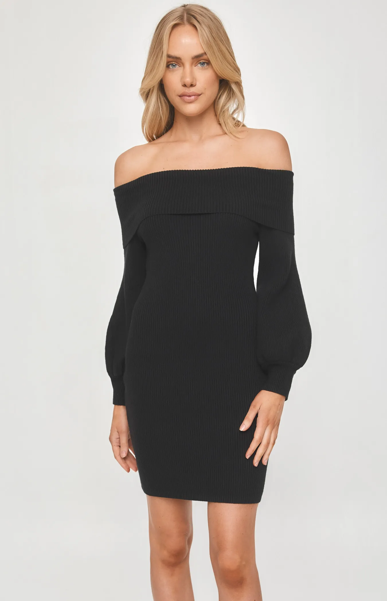 Off the Shoulder Bubble Sleeve Knit Dress (SKN375) 