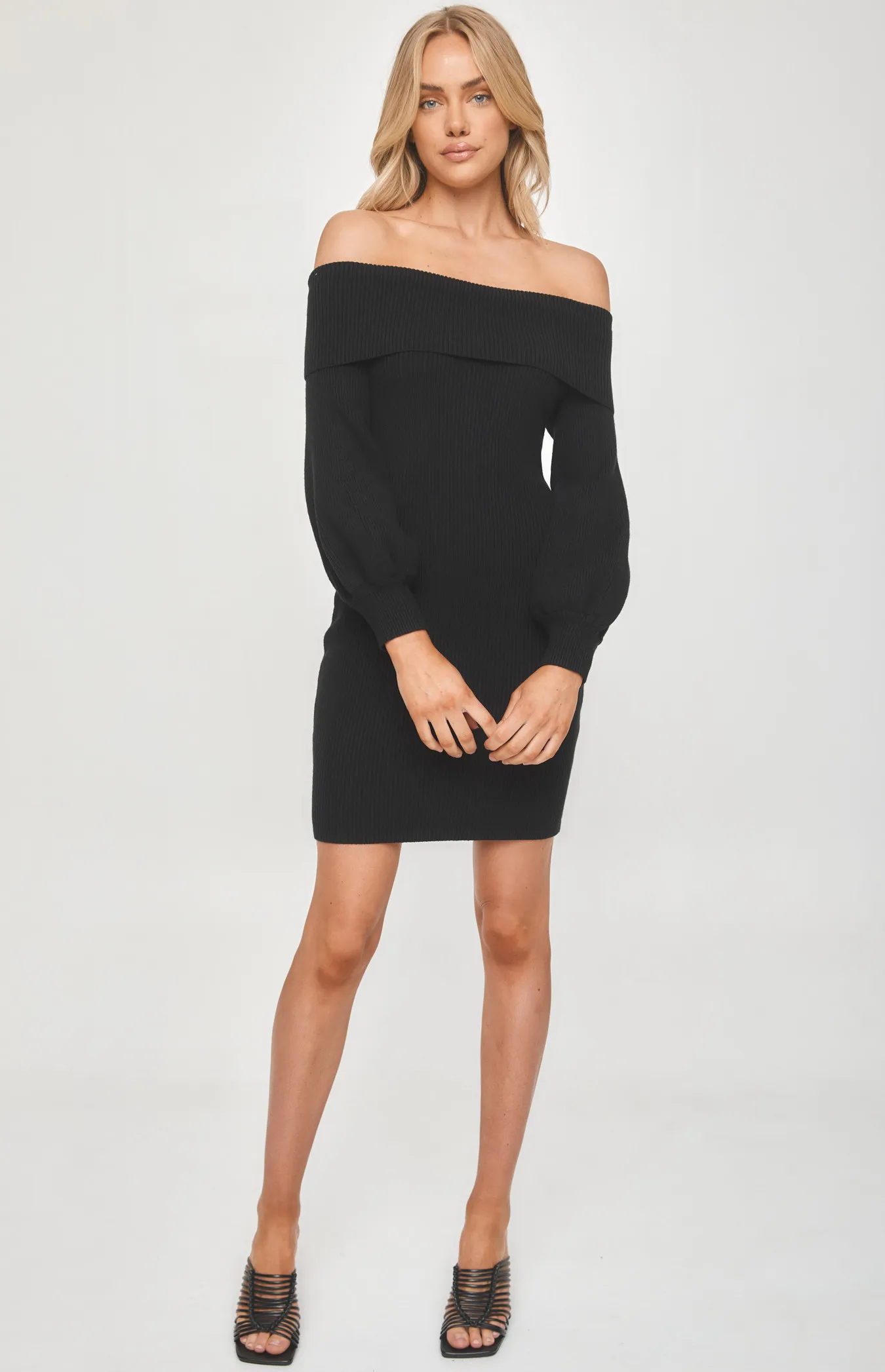 Off the Shoulder Bubble Sleeve Knit Dress (SKN375) 