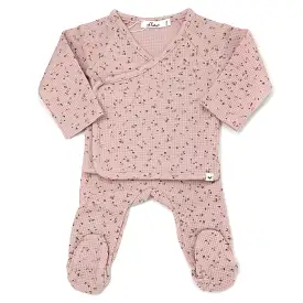 oh baby! Kimono Two Piece Footie Set - Waffle Knit - Roses - Blush