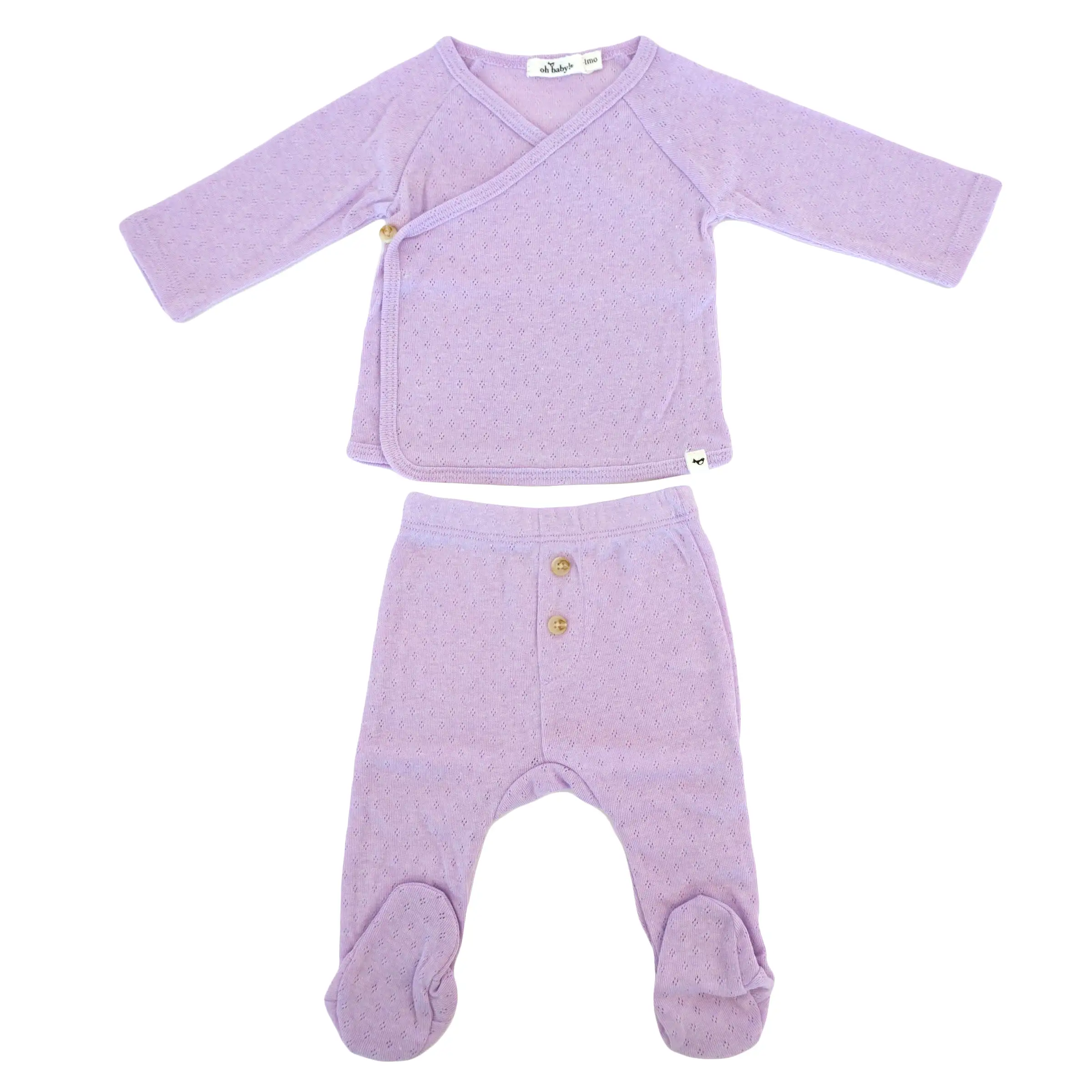 oh baby! Pointelle Kimono Footie Set - Lilac Heather