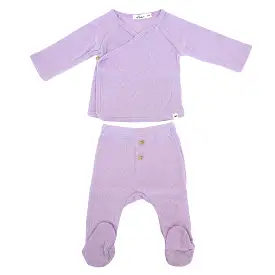 oh baby! Pointelle Kimono Footie Set - Lilac Heather