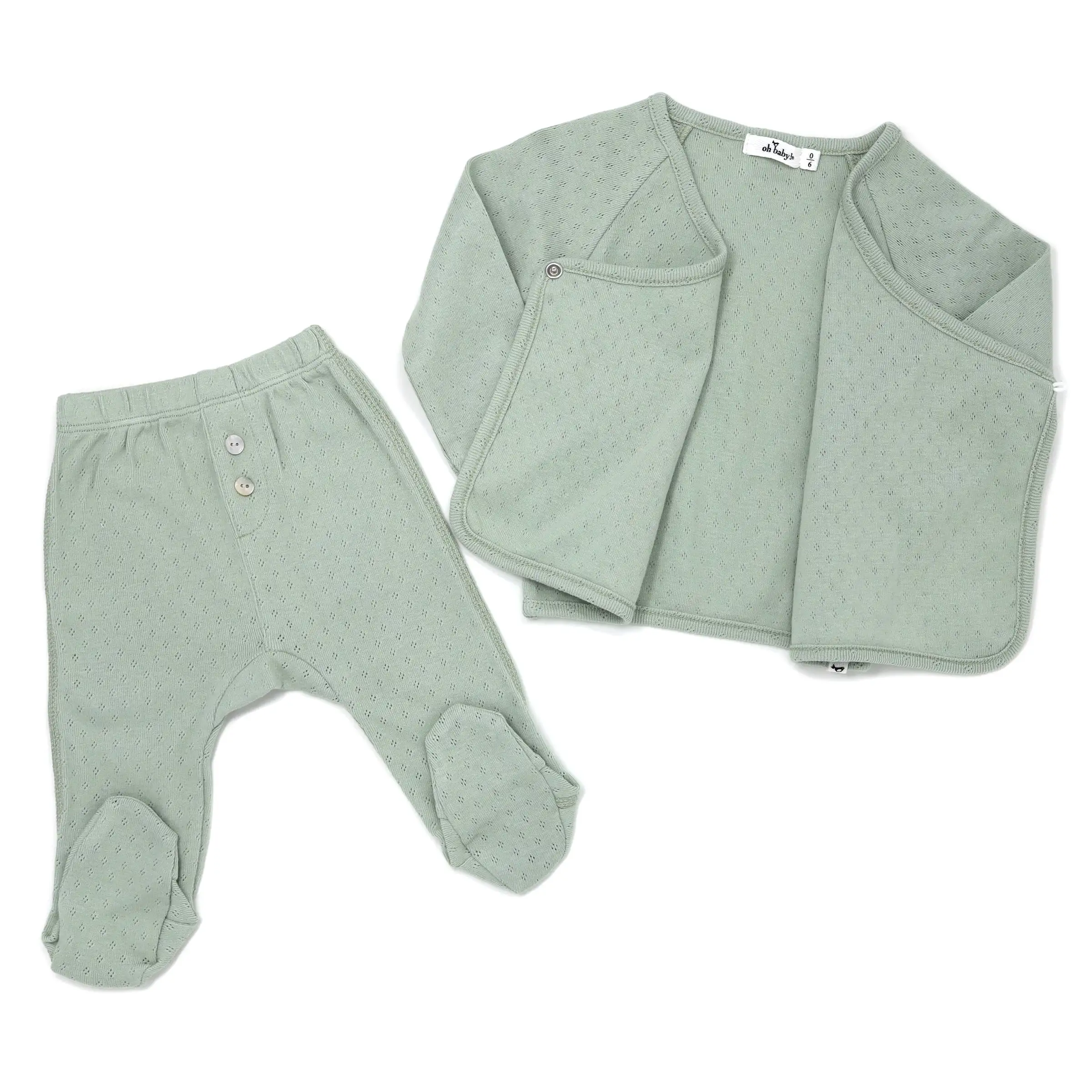 oh baby! Pointelle Kimono Footie Set - Sage