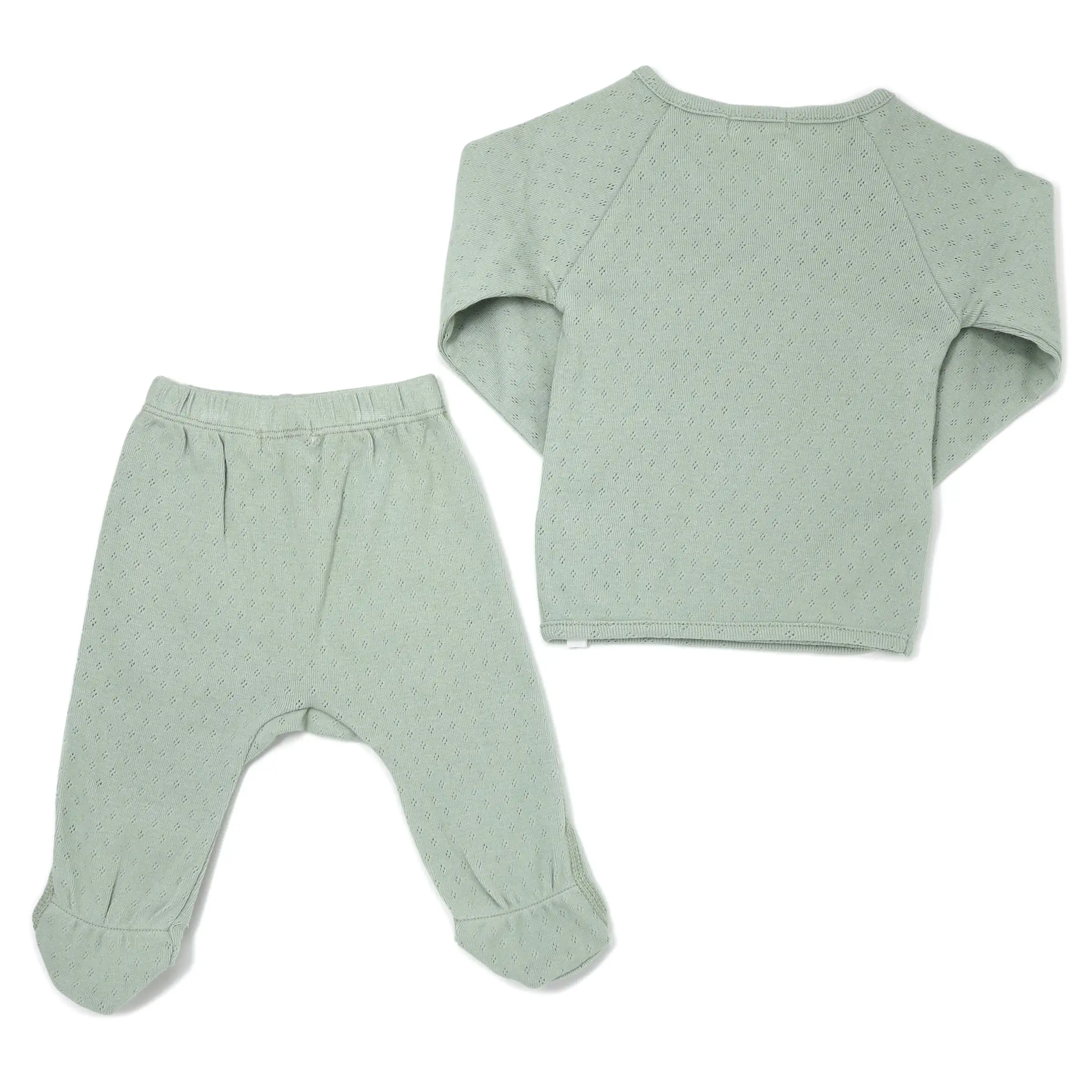 oh baby! Pointelle Kimono Footie Set - Sage