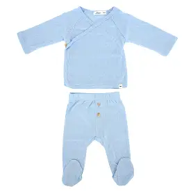 oh baby! Pointelle Kimono Footie Set - Sky Heather