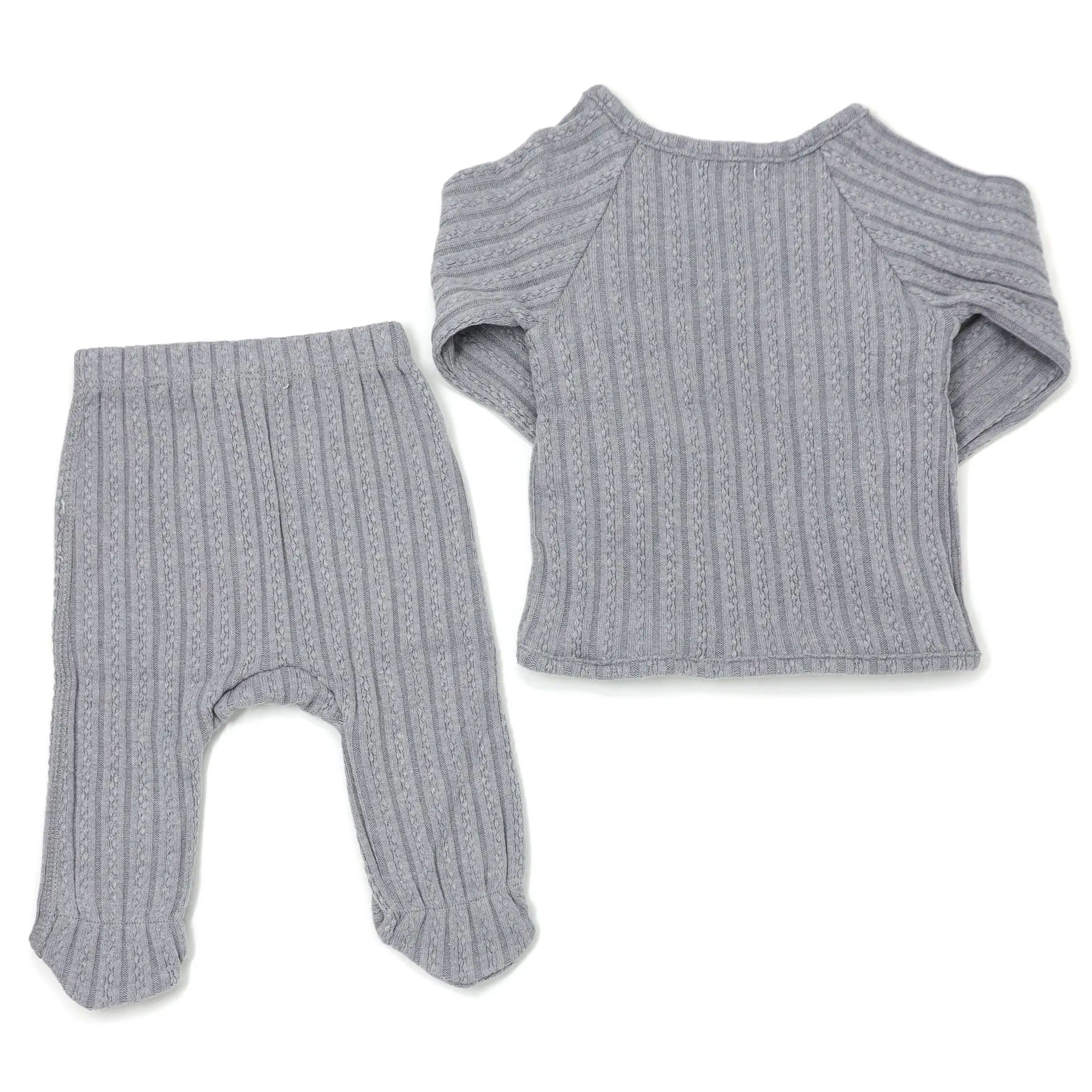 oh baby! Two Piece Kimono Footie Set - Cable Knit - Grey