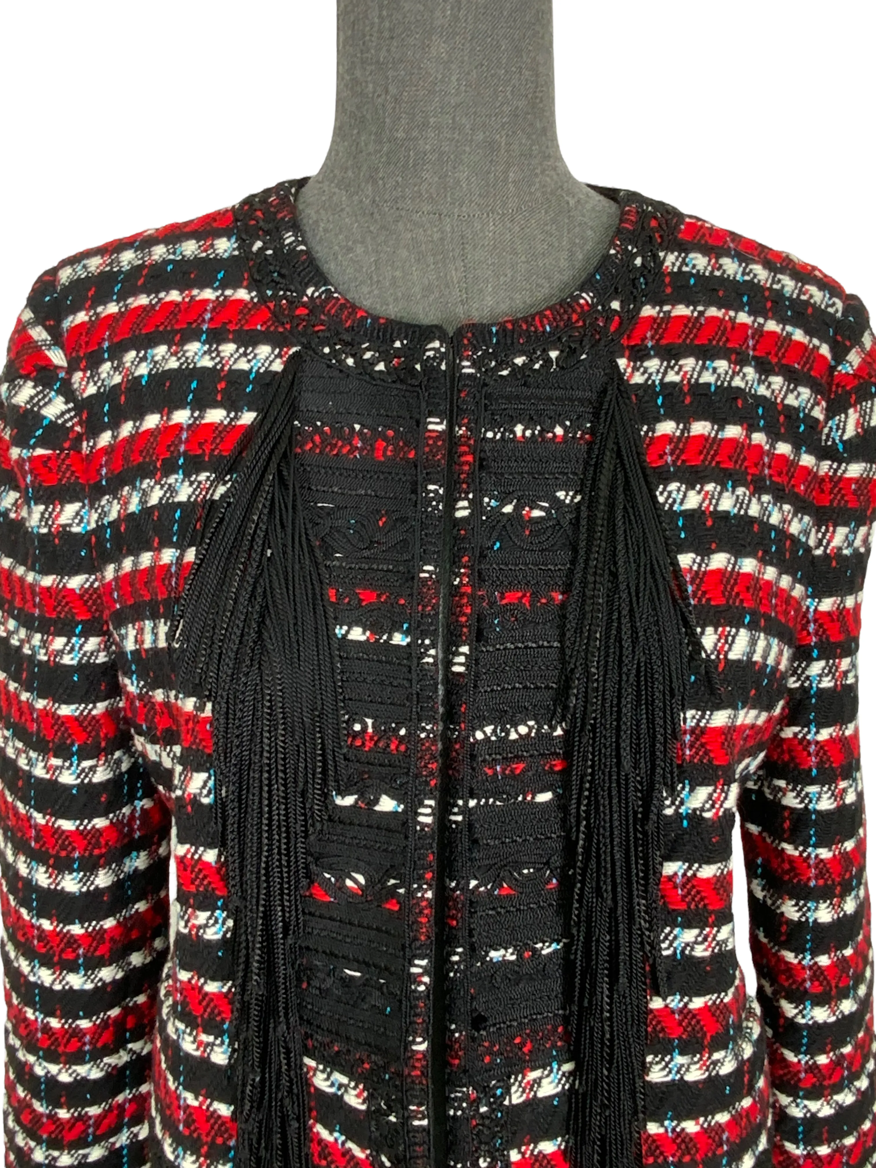 Oscar de la Renta Tweed Fringe Cropped Jacket Size M