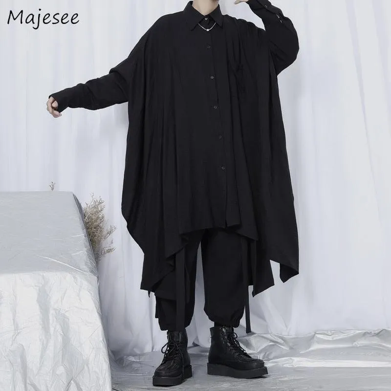 Oversize Gothic Irregular Shirt - Handsome and Loose with Long Sleeves