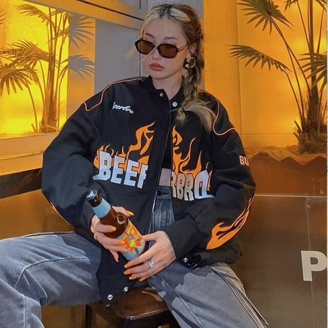 Oversized Jackets Print Baseball Bomber Jacket Women Vintage Varsity Jackets