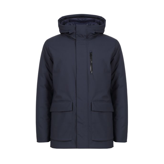 PADDED JACKET IN TECHNICAL FABRIC WITH HOOD Man Blue Black