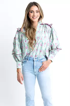 Paris Floral Poplin Ruffle Top