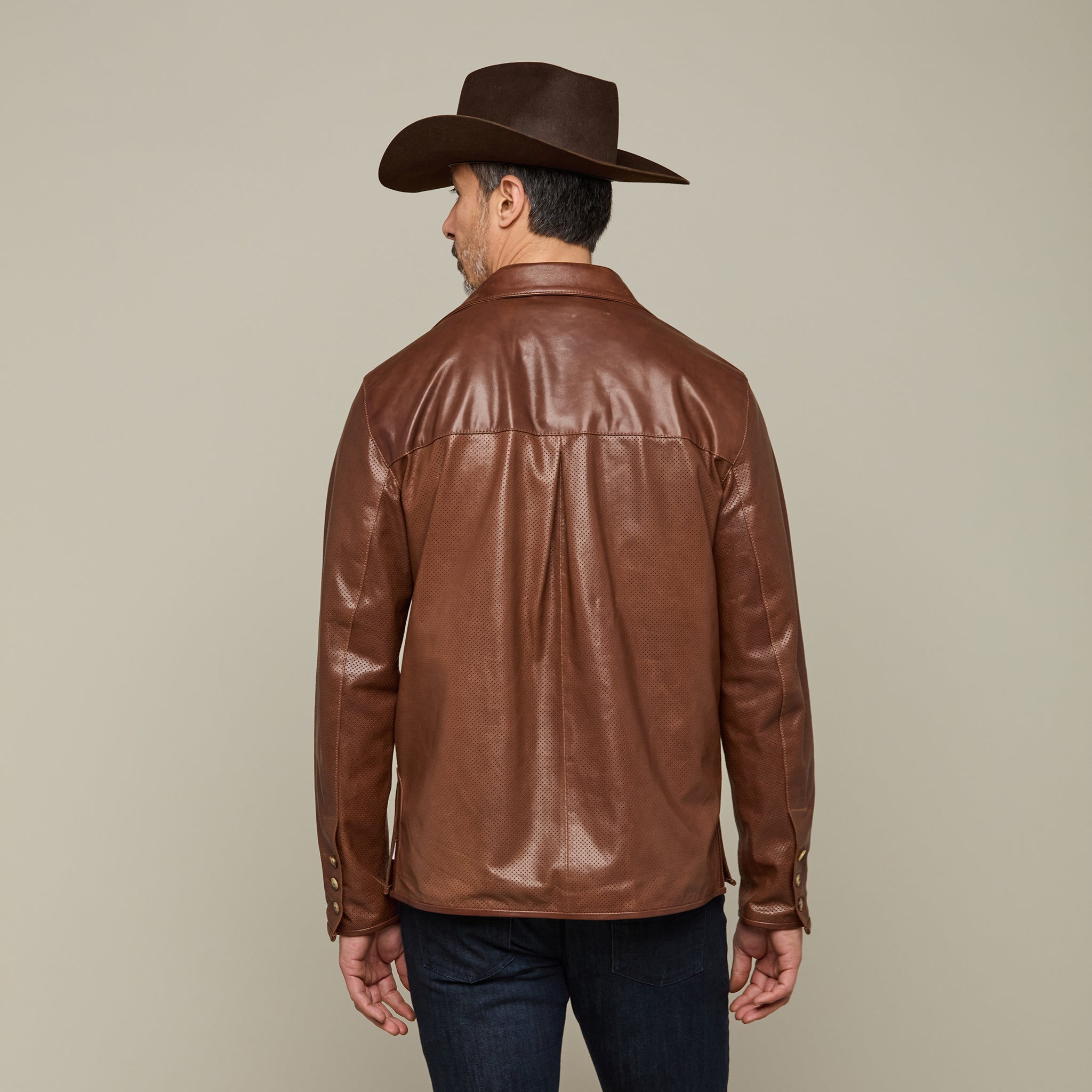 Perforated Lightweight Lambskin Jacket :: Whiskey