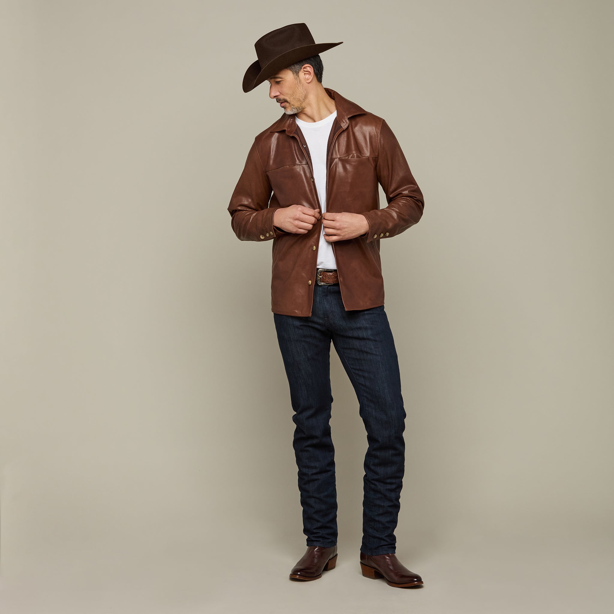 Perforated Lightweight Lambskin Jacket :: Whiskey