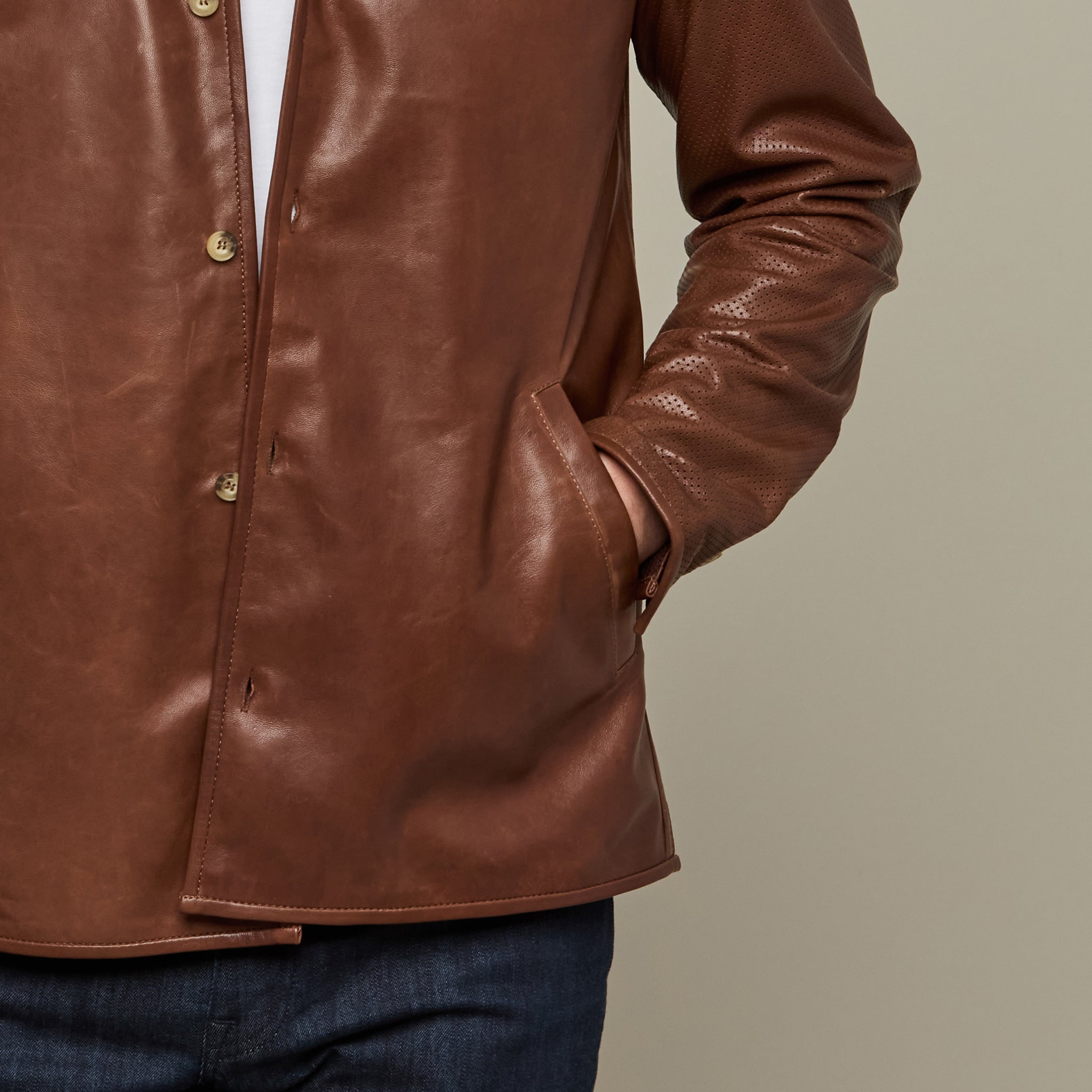 Perforated Lightweight Lambskin Jacket :: Whiskey