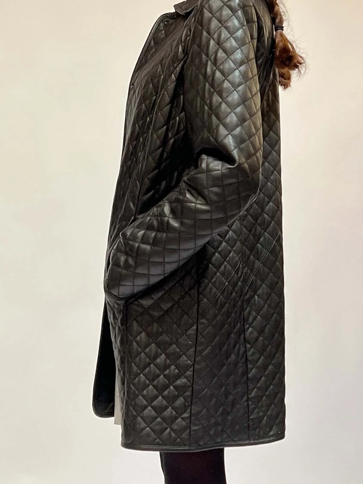 Quilted Leather Coat - Black