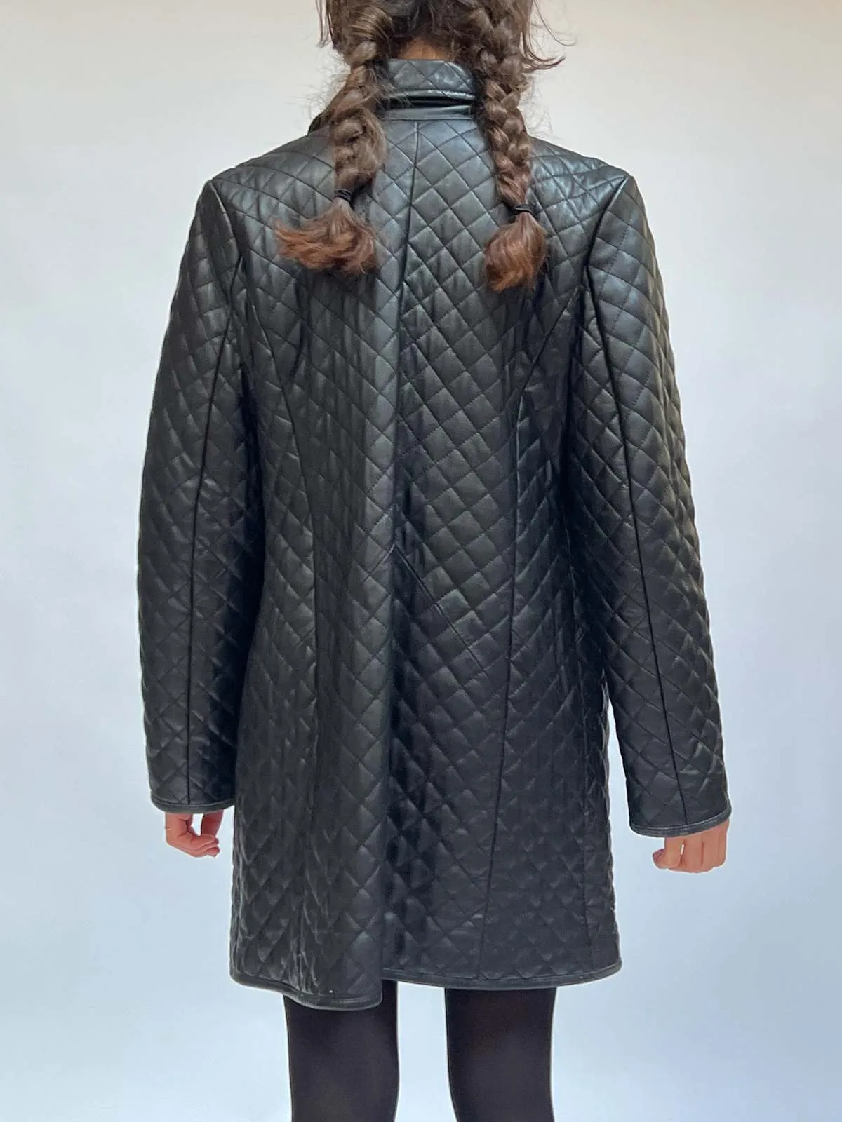 Quilted Leather Coat - Black