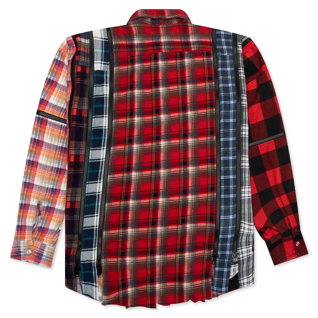 Rebuild by Flannel Shirt 7 Cuts Zipped Wide Shirt - Red/Blue