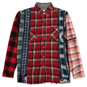 Rebuild by Flannel Shirt 7 Cuts Zipped Wide Shirt - Red/Blue