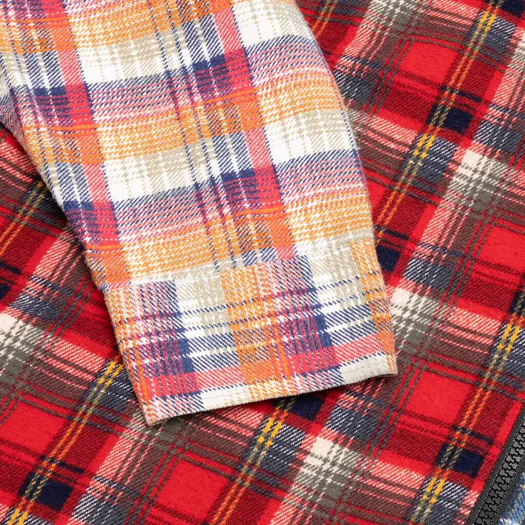 Rebuild by Flannel Shirt 7 Cuts Zipped Wide Shirt - Red/Blue