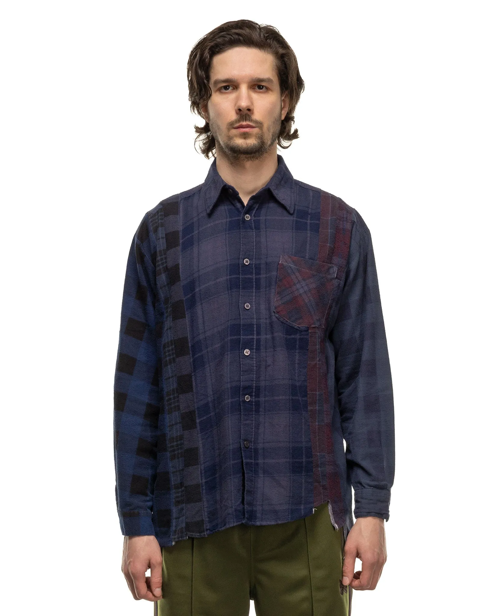 Rebuild by Needles Flannel Shirt -> 7 Cuts Shirt / Over Dye Purple