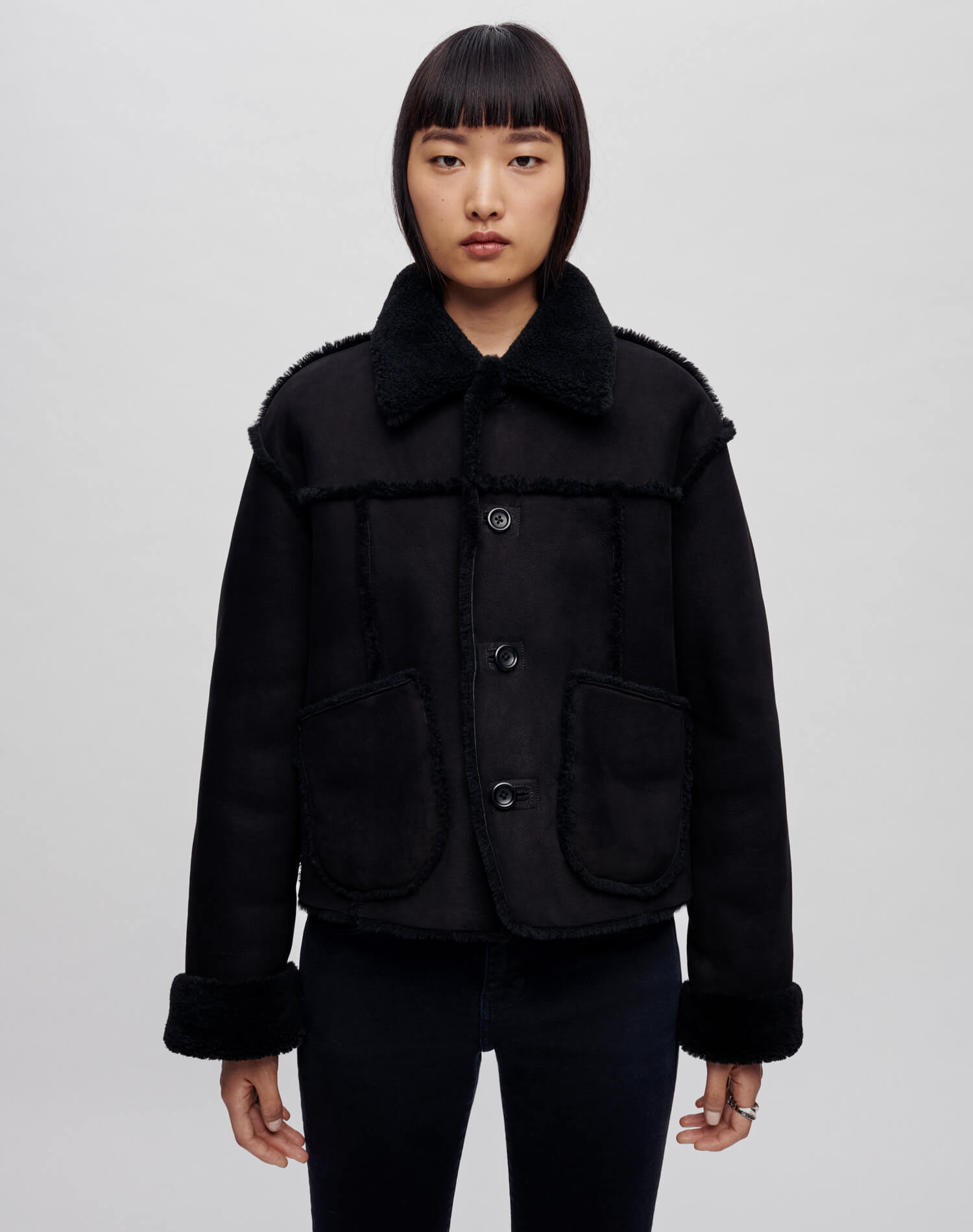 Reversible Shearling Boxy Jacket - Black Shearling