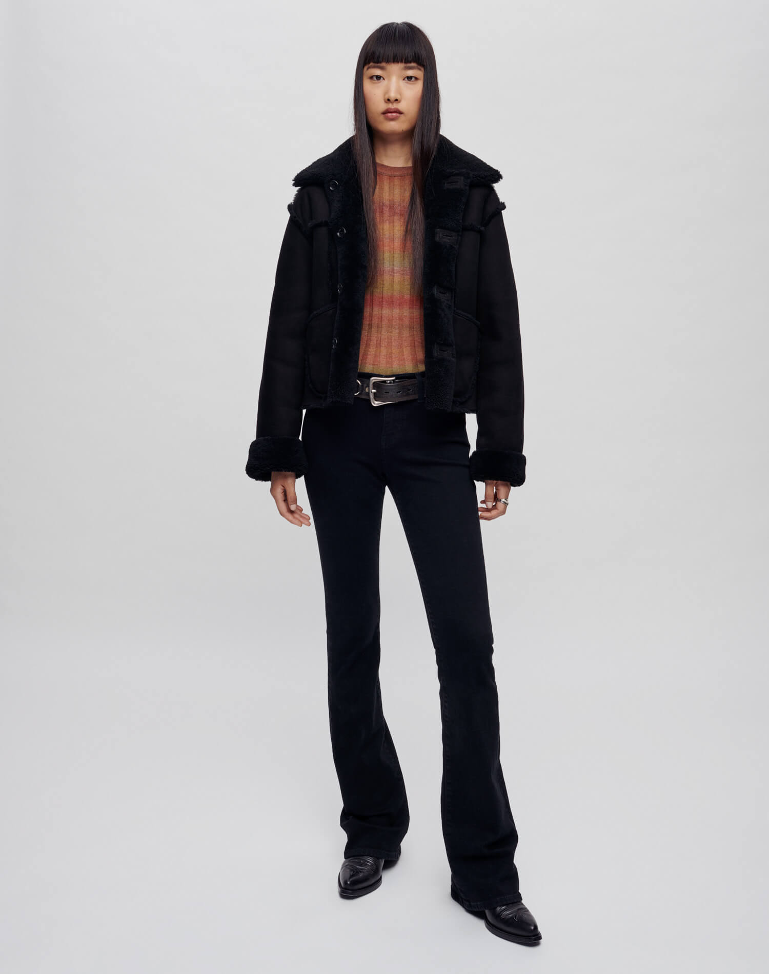 Reversible Shearling Boxy Jacket - Black Shearling