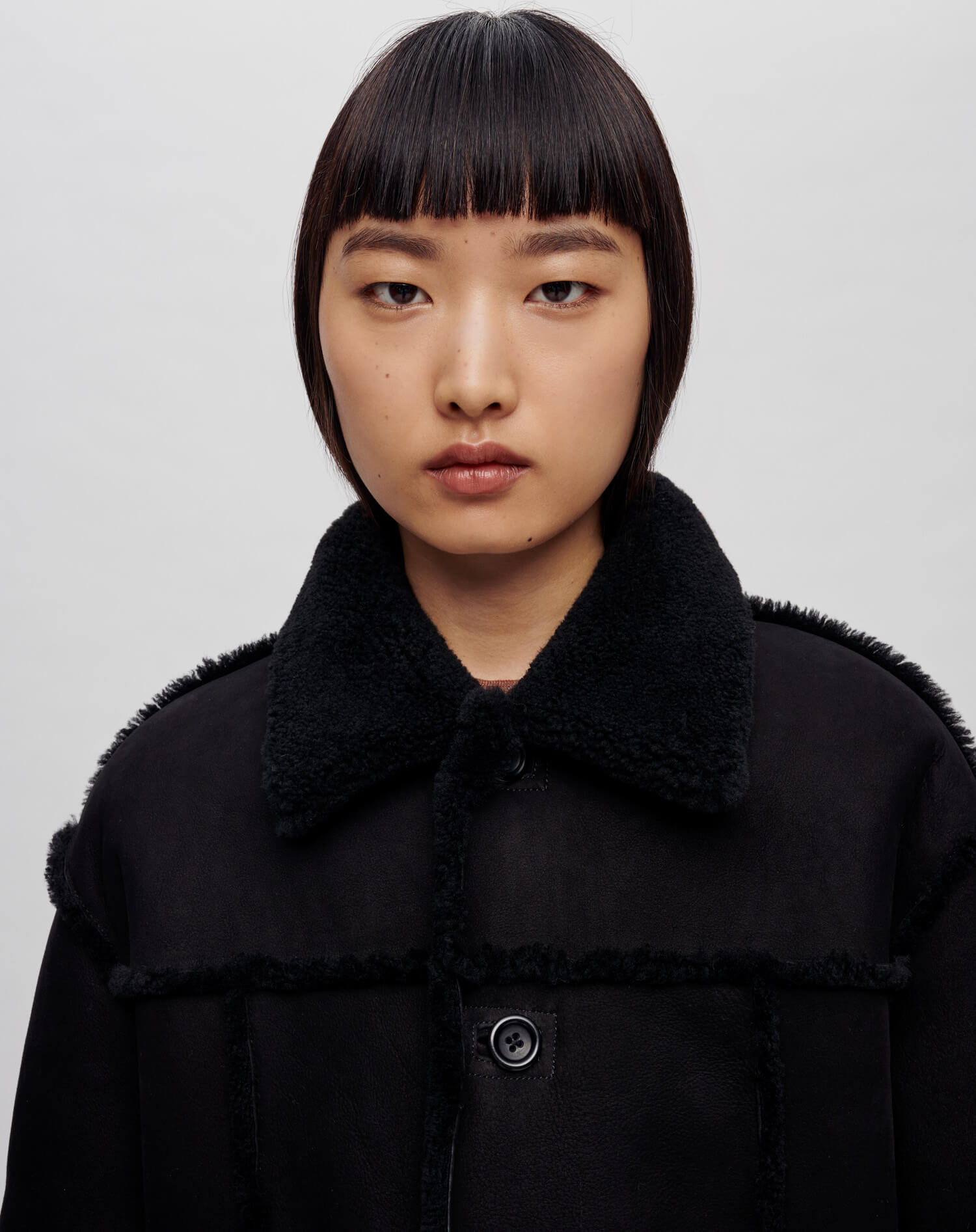 Reversible Shearling Boxy Jacket - Black Shearling