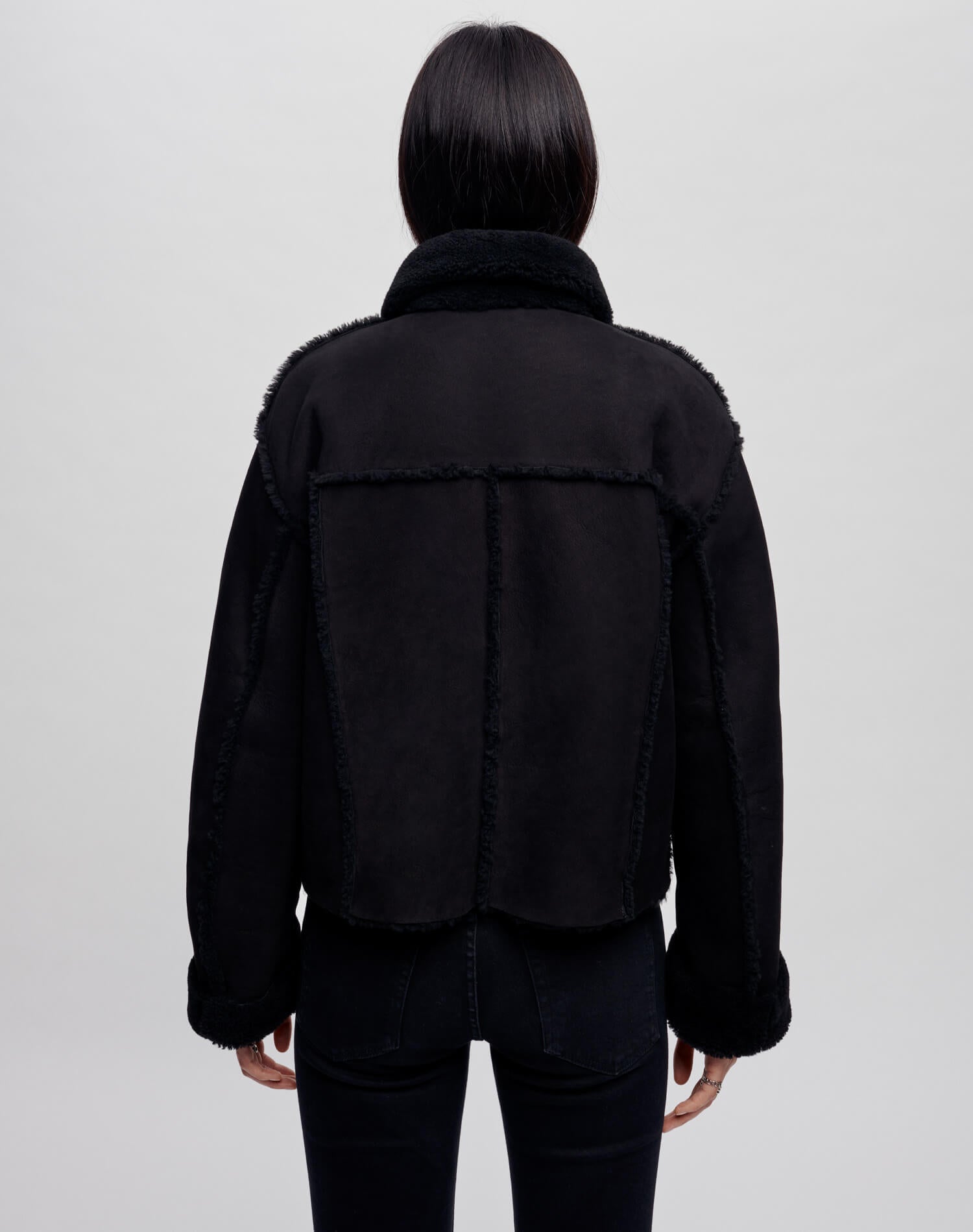 Reversible Shearling Boxy Jacket - Black Shearling