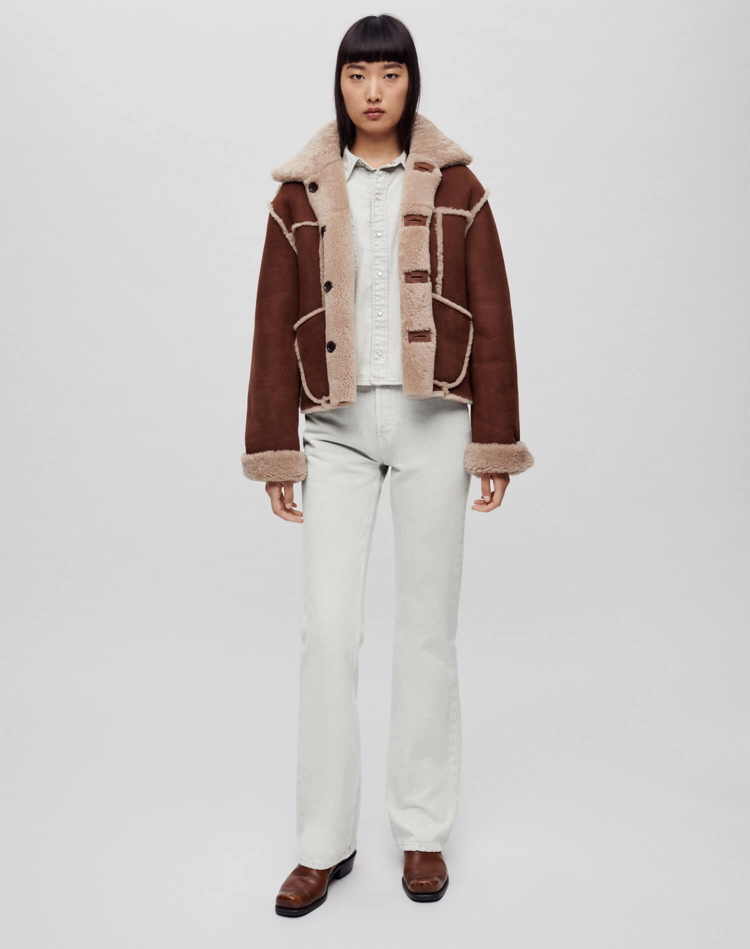 Reversible Shearling Boxy Jacket - Espresso Shearling