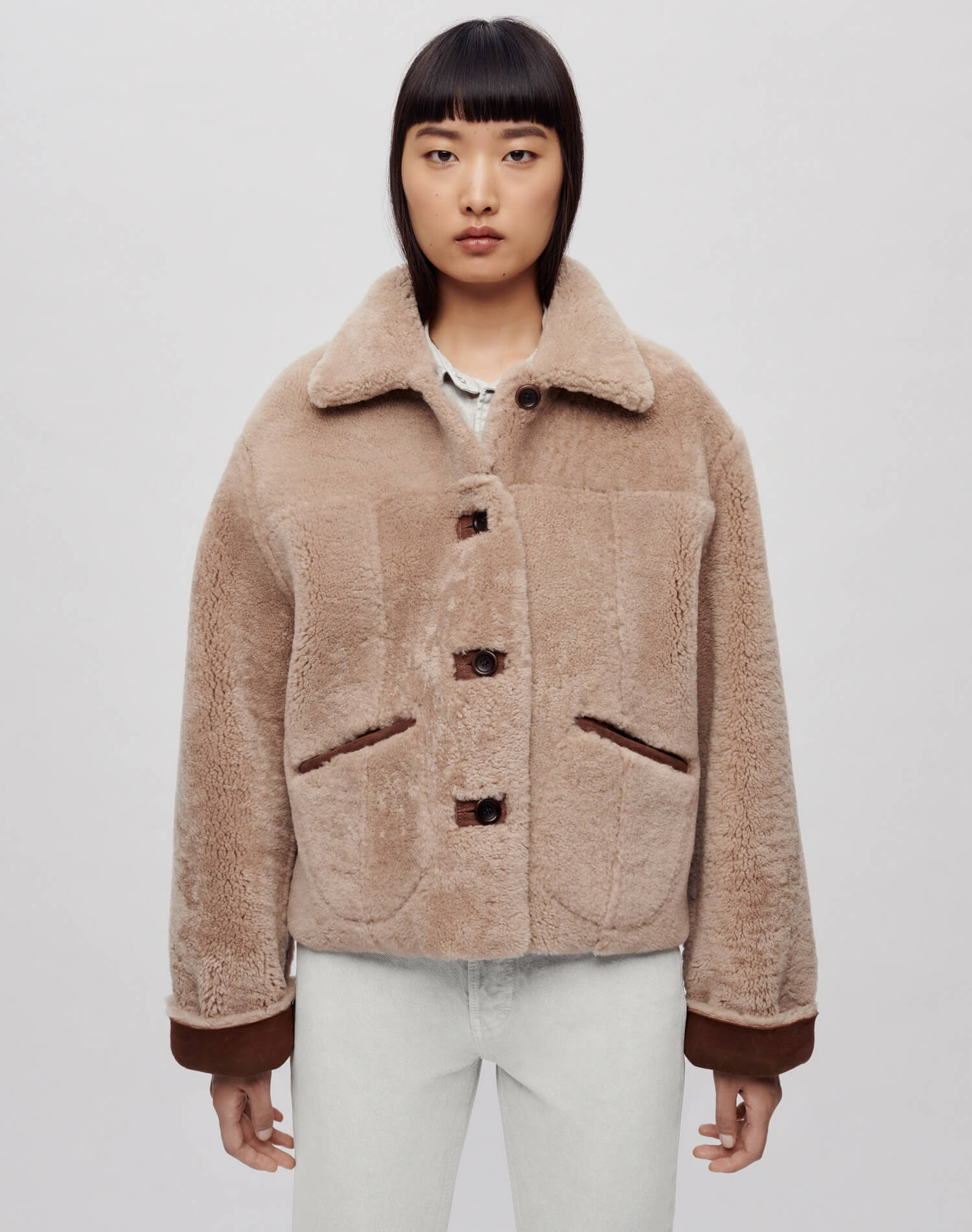 Reversible Shearling Boxy Jacket - Espresso Shearling