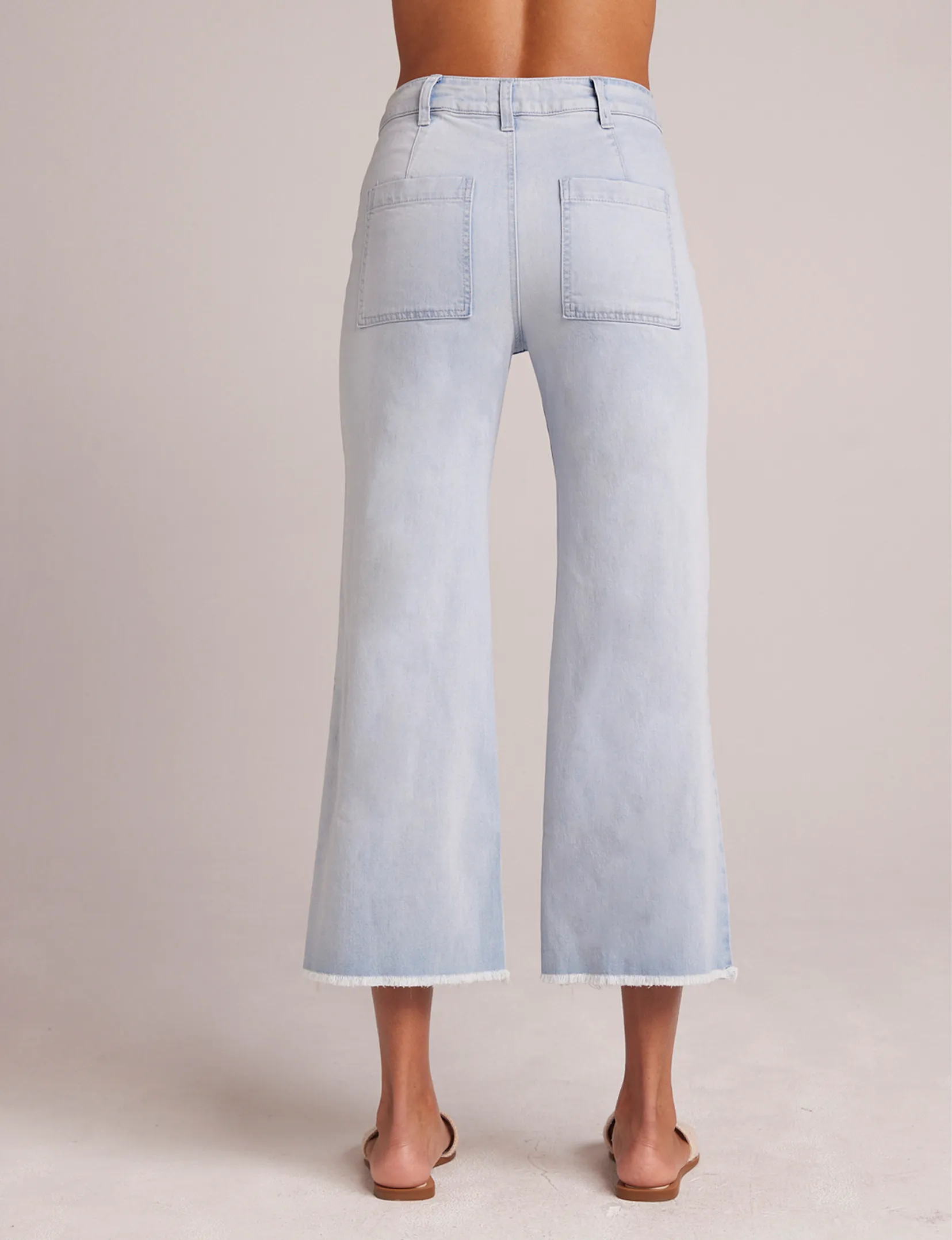 Sarah Wide Leg Frayed Hem Crop, Ocean Mist