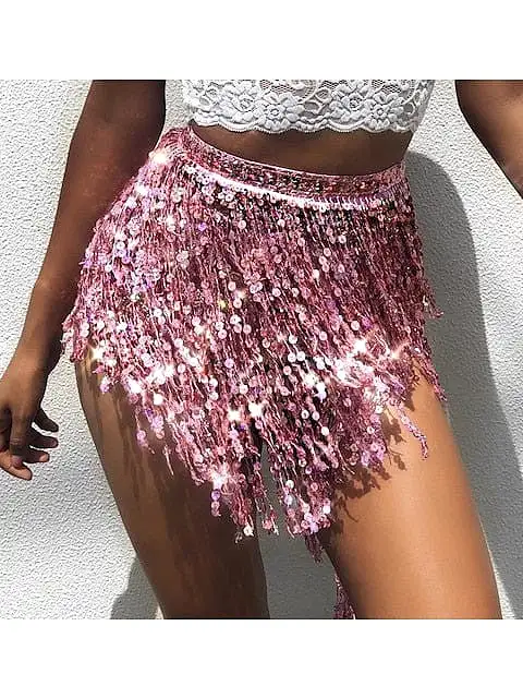 Sequin Asymmetrical Polyester Skirt in Silver, Black, Yellow, and Pink for Women