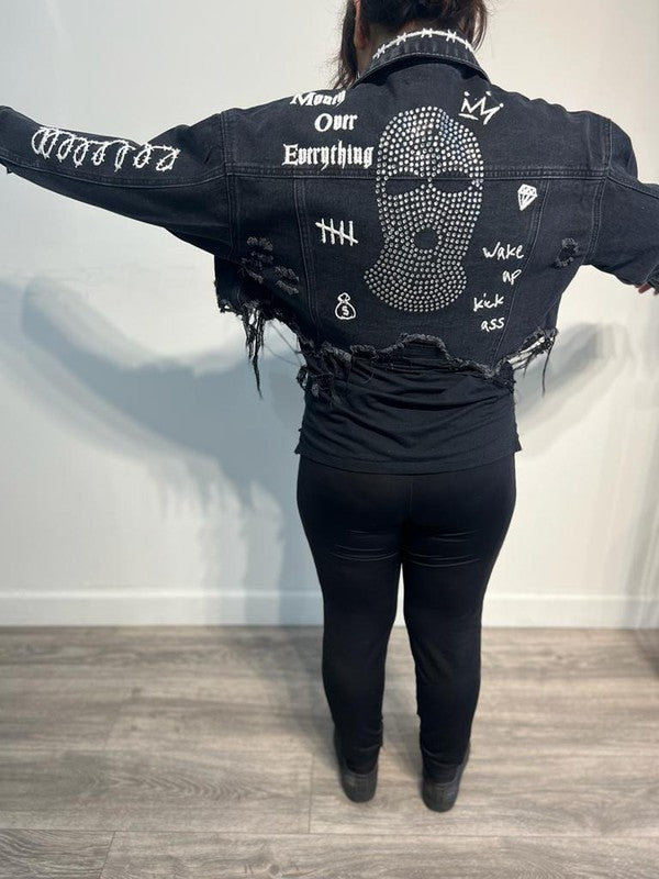 Ski Mask Rhinestones Cropped Women Jacket